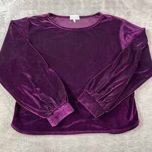 Ripley Rader  Blouse Top Womens 2 Purple Velvet Balloon Sleeve Boho Festival USA